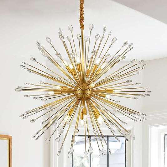 18-Light Gold Sputnik Chandeliers, 41" Starburst Firework Pendant Light fixtures, Mid-Century Modern Satellite Ceiling Lights for Dining Room, Kitchen, Bedroom, Living Room, E12