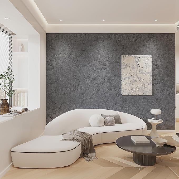 31"×157" Big Roll Extra Wide Thick Dark Blue Grey Concrete Wallpaper Peel and Stick Waterproof Glossy Gray Concrete Contact Paper Vinyl Adhesive Cement Sticker for Bedroom Living Room Walls