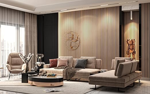 94" L x 24" W Acoustic Wood Wall Paneling, Decorative Sound Proof Panels for and Ceilings, 3D Slat Panels, Wood Slat Panels (Set of 10) (Light Cold Oak.)