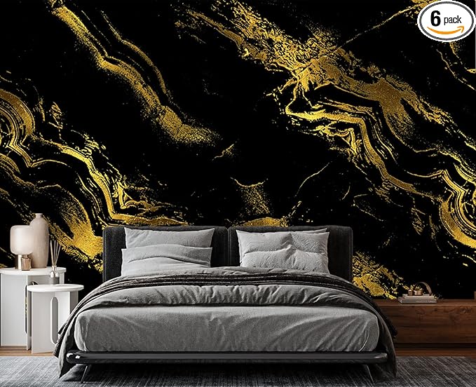 Black Gilded Marble Wall Mural Wallpaper for Bedroom 137" x 100"