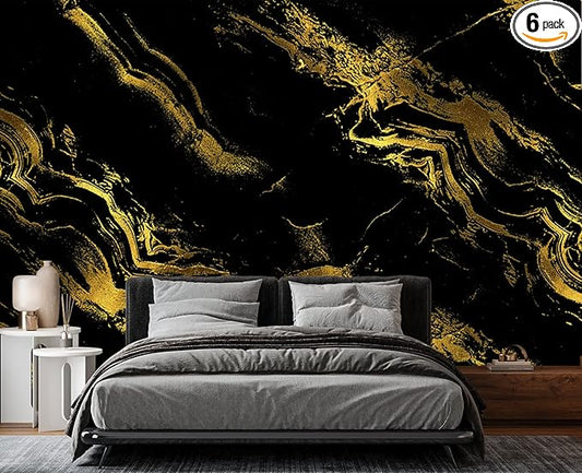 Black Gilded Marble Wall Mural Wallpaper for Bedroom 137" x 100"
