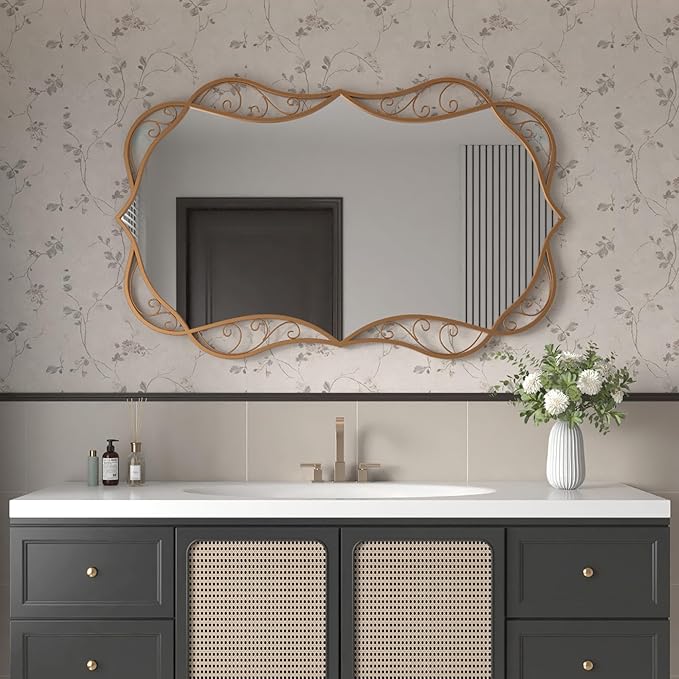 Bathroom Matt-Gold Wall Mirror: 30"x48" Vintage Large Mirror for Wall - Vertical or Horizontal Hanging - Home Decor for Living Room/Entryway/Fireplace/Hallway