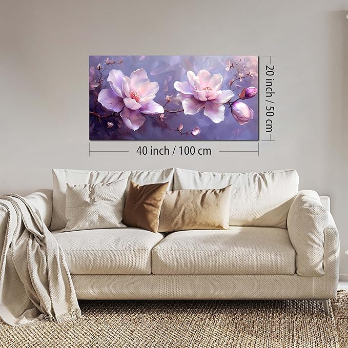 ANCXWOTER Botanical Wall Art Pink Purple Flower Artwork Modern Floral Canvas Prints for Living Room Bedroom Office Kitchen 20"x40"
