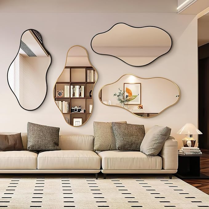 Bathroom Mirrors for Over Sink - Long Wall Mirrors Decorative 20"x 36" Asymmetrical Abstract Aviation Aluminum Alloy Frame Unique for Bedroom, Living Room, Cloakroom, Entryway Black