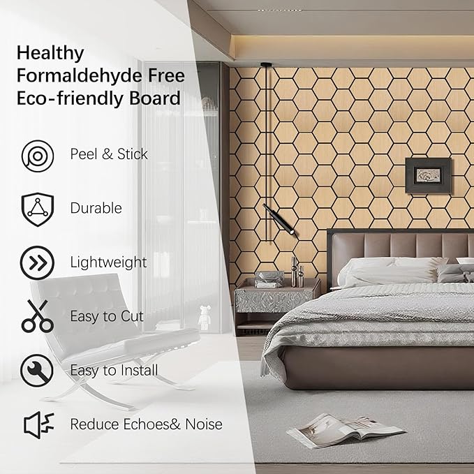 4 Packs Acoustic Wall Panels - Self-Adhesive 3D Wood Slat Wall Panel- Peel and Stick Sound Absorbing Panels for Noise Reducing - Feature Wall Decor for Home & Office