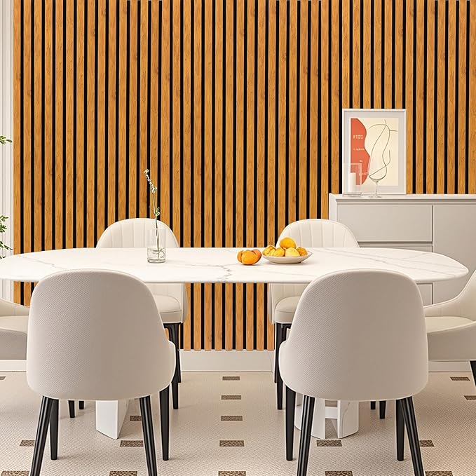 3D Slat Acoustic Wall Panels with Wood Finish Accent, 2 Pack Sound Absorbing Paneling for Studio, Office, Living Room, Bedroom Interior Decor (Natural Walnut, 48''L x 24''W)