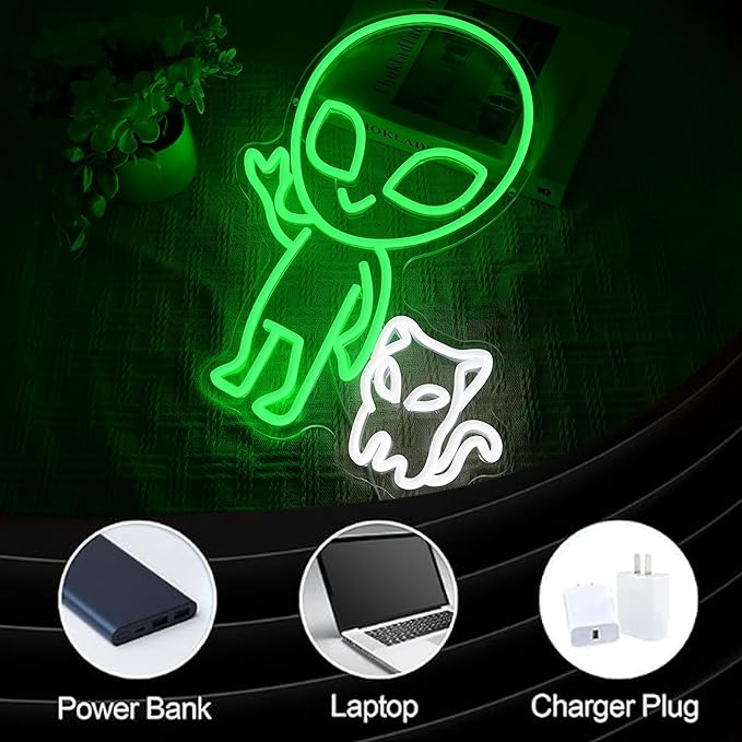 Alien Cat Neon Sign Dimmable Weird Alien Neon Light Wall Decor 5V USB Powered Cute Cat LED Light Sign for Bedroom Living Room Game Room Man Cave Bar Party Cafe Boys Girls Gift(16.5 * 12.6In)
