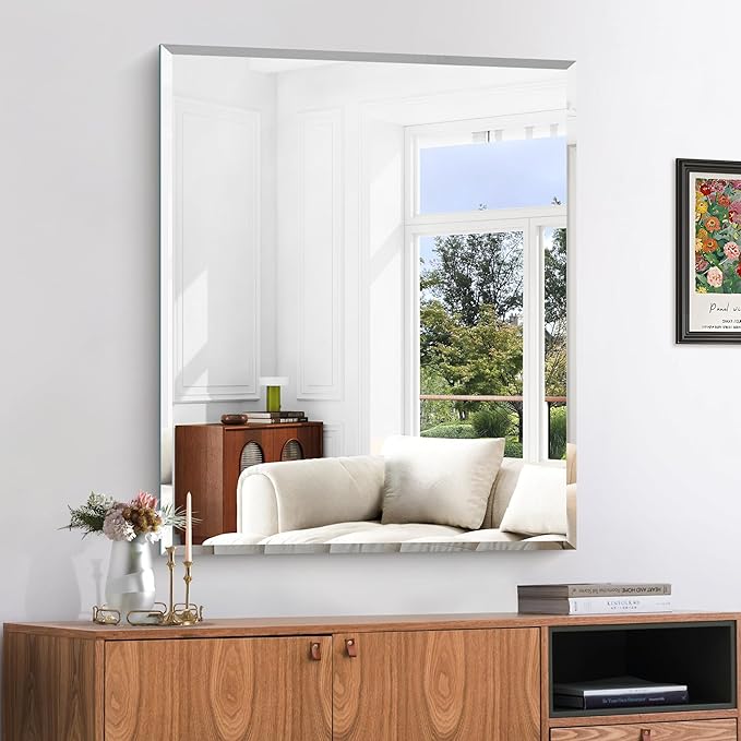 KOCUUY Beveled Mirror, 36x30 Inch Frameless Bathroom Mirror for Over Sink, Upgraded Shatterproof Beveled Unframed Design Mirror for Bathroom, Bedroom, Hang Horizontal/Vertical