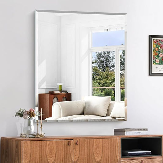 KOCUUY Beveled Mirror, 36x30 Inch Frameless Bathroom Mirror for Over Sink, Upgraded Shatterproof Beveled Unframed Design Mirror for Bathroom, Bedroom, Hang Horizontal/Vertical