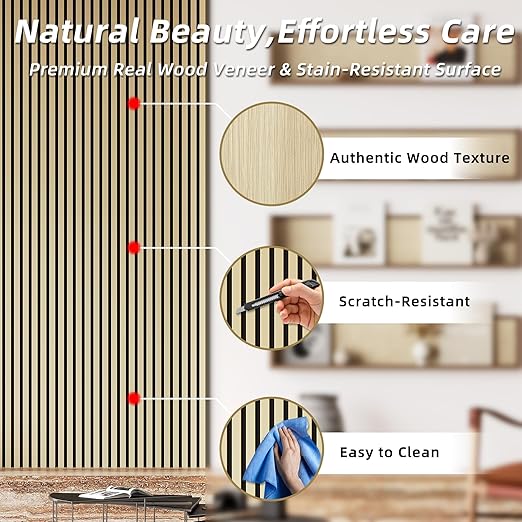 Casaphoria Acoustic Wall Panels, 4 PCS 23.6"x23.6", 3D Soundproof Wall Panels, Wood Slat Wall Panels for Home Office & Accent Walls, Oak