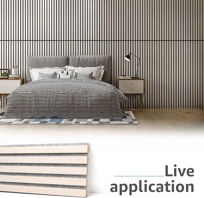 Art3d 2 Wood Slat Acoustic Panels for Wall and Ceiling - 3D Fluted Sound Absorbing Panel with Wood Finish - White Elm