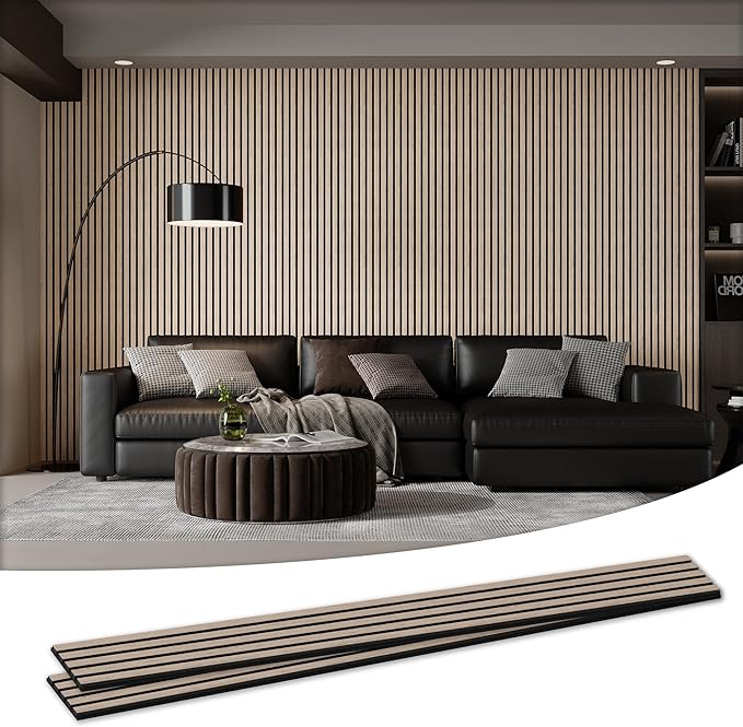 2 Pack 105.9" x 12.6" x 0.8" Acoustic Wall Panels Sound Absorbing, Wood Slat Wall Panels for Wall Decor, Soundproof Wood Wall Panels, Rustic Walnut