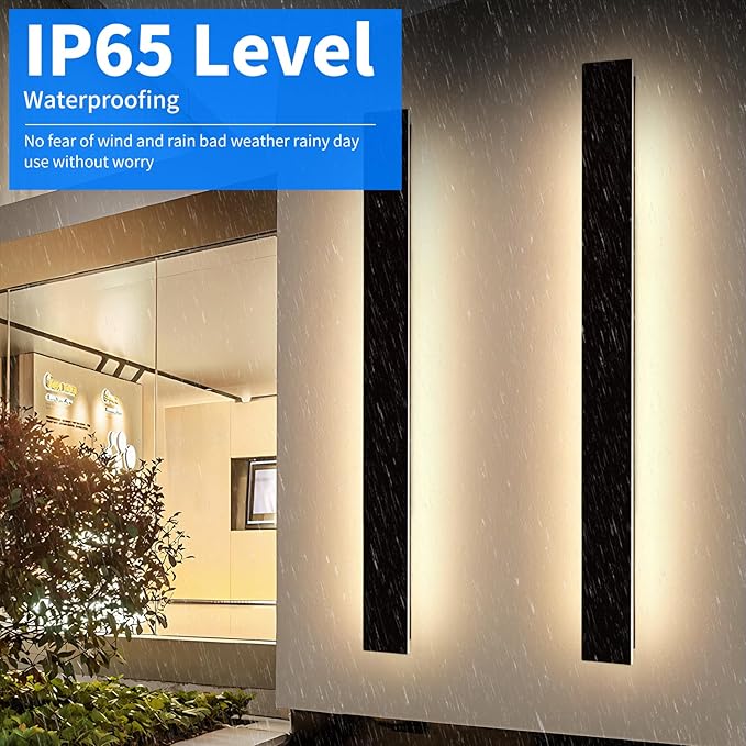 Mikeru 2 Pack Upgraded 71" Long LED Wall Sconce, 4.3" Wide IP65 Waterproof Outdoor Wall Lights, 3000K Warm White Exterior Lighting Fixtures for Front Porch, Garage, Basement & Patio