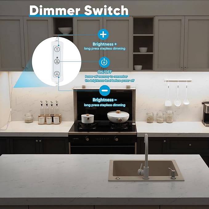 Litever Under Cabinet Lights Plug in, 3 pcs 12 Inches LED Light Strip Bars. Super Bright Dimmable Linkable for Kitchen Under Cabinets Shelf Work Space Desk Closet Lighting. Daylight 5000K