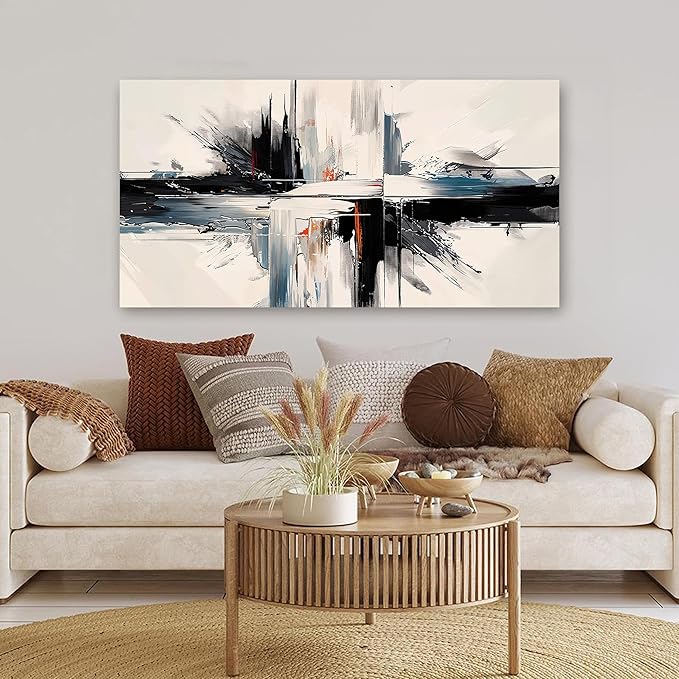 Abstract Wall Art Decorations Modern Large Wall Art for Living Room Abstract Canvas Art Wall Decor Minimalist Black and White Wall Art Prints Artwork for Walls Bedroom Office Home Decor 24" X 48"