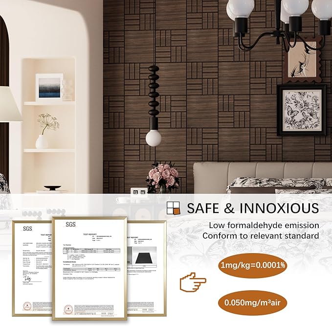 4 Packs Acoustic Wall Panels - Self-Adhesive 3D Wood Slat Wall Panel- Peel and Stick Sound Absorbing Panels for Noise Reducing - Feature Wall Decor for Home & Office