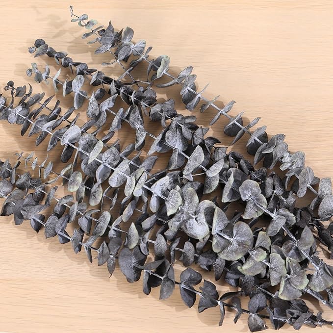 16 Pcs Dried Eucalyptus Stems, 17'' Natural Eucalyptus Leaves Branches Hanging for Shower, Preserved Real Black Plant Live Greenery for Home SPA Wall Bathroom Wedding Party Vase Decor