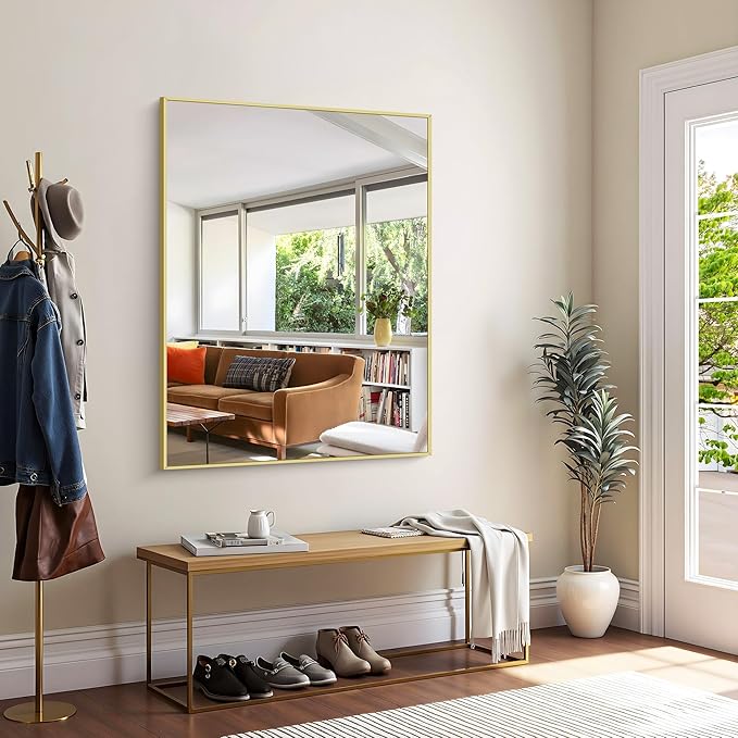 KOCUUY Gold Mirror, 48"x36" Large Gold Bahtroom Mirror for Over Sink, Metal Frame Rectangle Mirror with Modern Design for Bathroom, Living Room, Farmhouse, Entryway, Hang Horizontal/Vertical