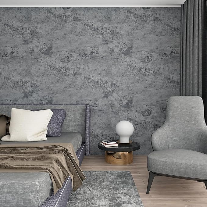BAYYA Concrete Wallpaper Cement Contact Paper Dark Grey Wallpaper Peel Stick Countertops 15.75" x 118.11" 3D Rustic Industrial Style Waterproof Removable Self Adhesive Vinyl Film for Bathroom Kitchen