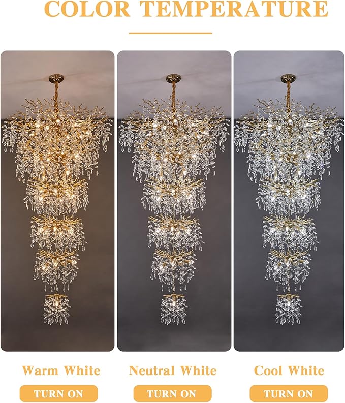 Modern Long Staircase K9 Chandeliers, Luxury Gold 6-Tier Large Foyer Entrance Chandeliers for High Ceiling Big Crystal Chandelier(Height 75 Inch 43 Lights)