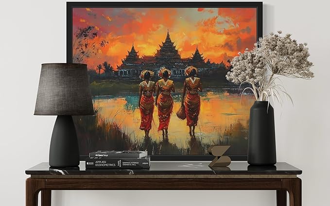 Cambolia Art Print Poster, Asia Oriental Countries Culture Wall Art Asian Paintings for Bedroom Bathroom Living Room Decor 97 (Cambolia, 8 x 10 inches, Black Frame)