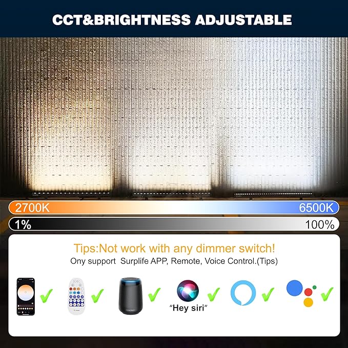 Smart Wall Washer Lights Adjustable Color Temperature 2700K-6500K,72W 9600lm 1%-100% Brightness Dimmable LED Bar Light APP & Remote Control for Outdoor, Compatible with Alexa/Google Assistant