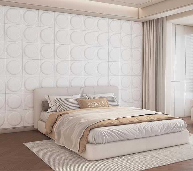 Acoustical 3D Wall Panels, 12 Pack 12''x12'' Circle Art Acoustic Panels for Interior Wall Decor, Decorative Acoustic Panels, Acoustic Wall Panels, Sound Absorbing Wall 3D Art (Oatmeal)