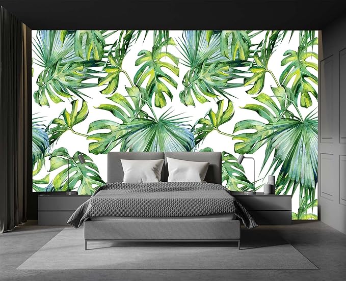Cliouar-Wall Mural Wallpaper for Bedroom Living Room 3D Mural Monstera Tropical Plant Green Plant Banana Leaf Palm Leaf 103" x 69" (Not Self-Adhesive)