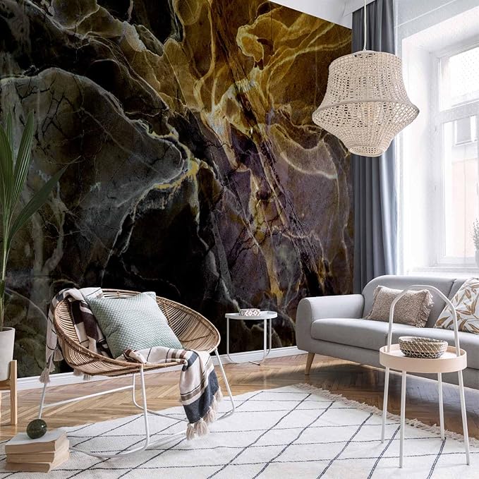 artgeist Premium Wall Mural Black Abstract 157x110 in - Non-Woven Wallpaper Fleece Wall Decor Photo Print Picture Image Design Home Mural Marble Abstract Faux Stone f-A-10122-a-a