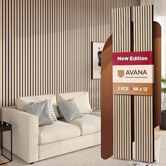 Avana Acoustic Wood Wall Panels – 94.4 x 12.6 Inch White Oak Acoustic Panels 2 PCs – Wall Panels For Interior Wall Decor for Homes, Offices, Studios – Pleasing Design Wood Panels For Wall
