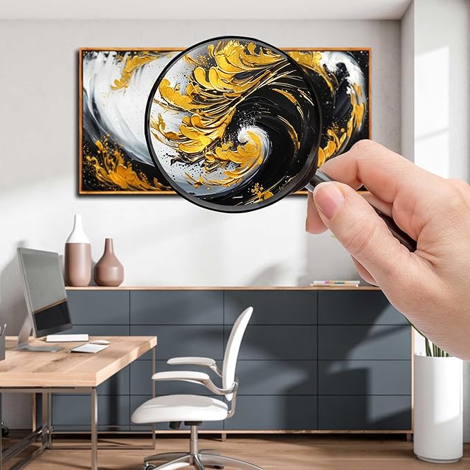 Abstract Canvas Art - Black and Gold Framed Wall Art for Living Room - Ocean Pictures Wall Art Canvas Size 29" x 59"