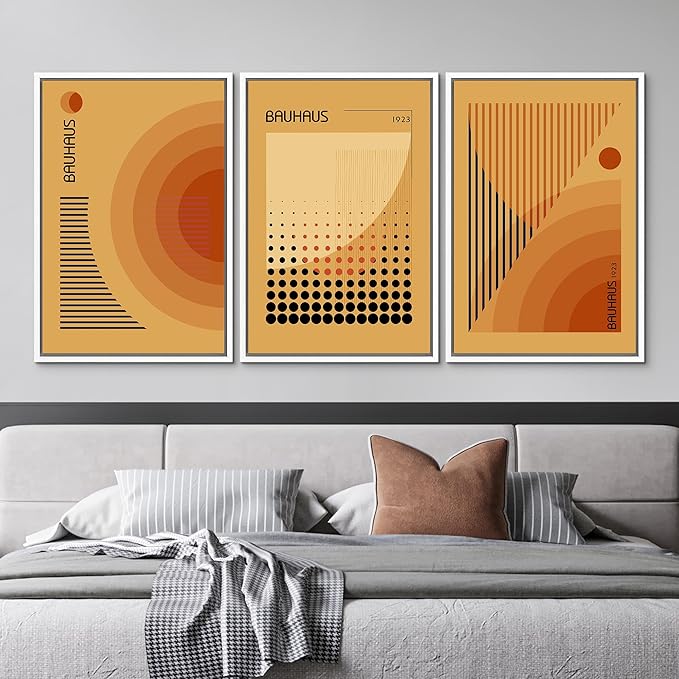 MUDECOR Framed Canvas Print Wall Art Bauhaus Art Prints Abstract Mid Century Modern Wall Art Minimalist Decor for Bedroom - 16"x24"x3 White