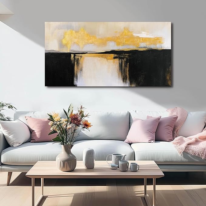 Canvas Wall Art Decor Wall Art Pictures for Living Room Abstract Art Work Black and White Wall Art Decor Modern Black and Gold Abstract Wall Art Prints For Bedroom Office Kitchen Wall Decor 20" x 40"