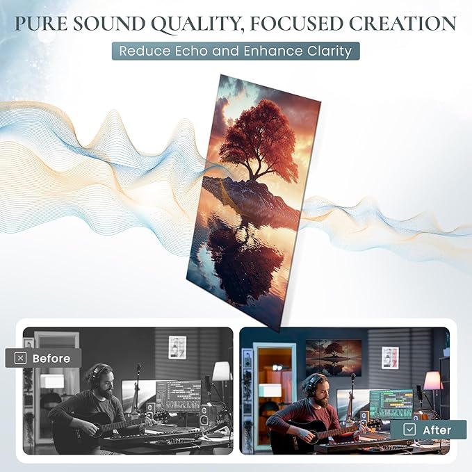 8 Pack Decorative Sound Absorbing Panels, Sound Absorbing Wall Art, 48X32 Inches Acoustic Wall Art for Decoration, Art Acoustic Panels, Acoustic Treatment, Adhesive Included, Red Maple