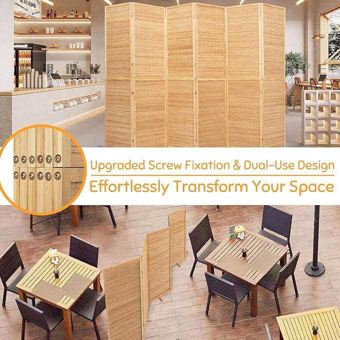Bamboo Room Divider Folding Privacy Screens, Wall Divider for Room Separation, Portable Room Partitions and Dividers, 5.6FT Bamboo Mesh Woven Room Divider Panel (Brown, 6 Panel)