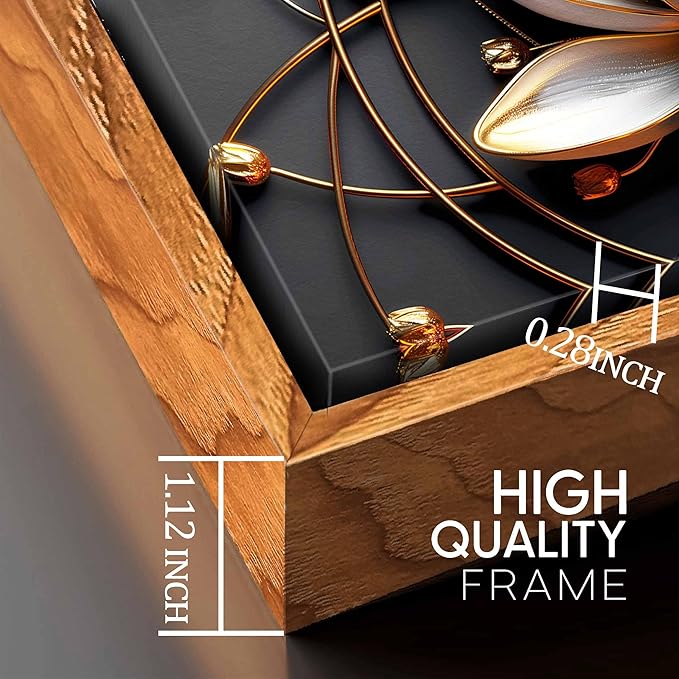 Lotus Flower Wall Art for Bedroom, Floral Canvas Wall Decor for Living Room, Black White and Gold Picture Print, Size 48 x 24 Inches Framed