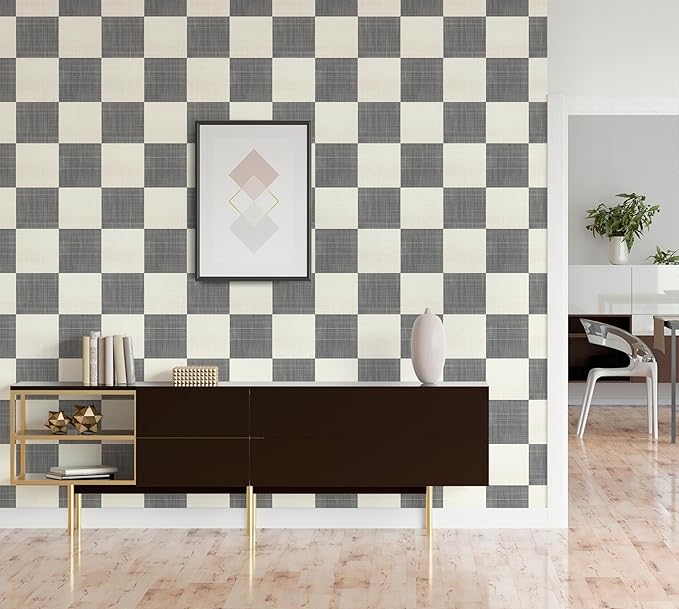 Buffalo Checkered Wallpaper – Modern Minimalist Black and White Plaid Peel and Stick Wallpaper, Self-Adhesive Vinyl for Home Decor, 17.7in x 118in