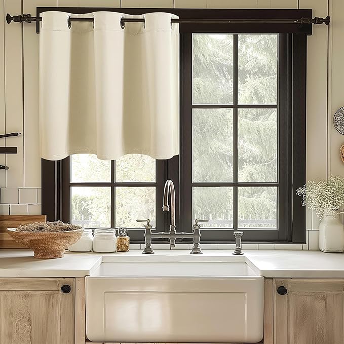 ChrisDowa Blackout Curtains 36 Inches Long for Living Room, Grommet Thermal Insulated Room Darkening Curtains for Bedroom (1 Panel Set, Beige, 42W x 36L)