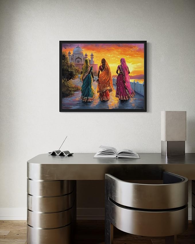 India Art Print Poster, Asia Oriental Countries Culture Wall Art Asian Paintings for Bedroom Bathroom Living Room Decor 97 (India, 11 x 14 inches, Black Frame)