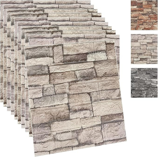 Yutianli 20PSC 3D Wall Panels Peel and Stick Faux Brick Wall Panels Self-Adhesive 3D Brick Wallpaper Foam Stone Wall Panel