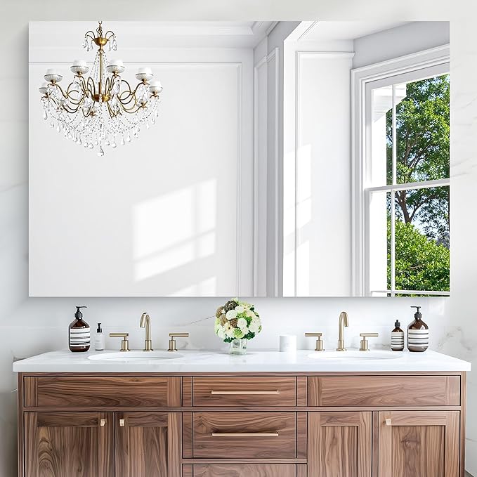 KOCUUY Large Frameless Mirror, 55x36 Inch Rectangle Bathroom Vanity Mirror for Over Sink, Upgraded Shatterproof Unframed Design for Bedroom, Living Room, Entryway