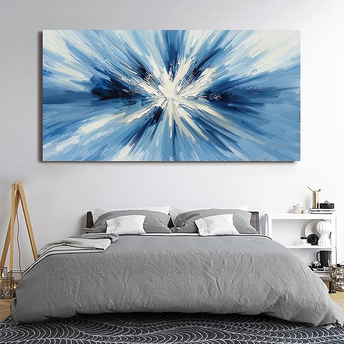 Canvas Wall Art Decor Wall Pictures for Living Room Abstract Canvas Art Wall Decor Large Blue White Wall Art Prints Oversized Minimalist Wall Art Decorations Bedroom Home Aesthetic Wall Art Decor 29"X58"