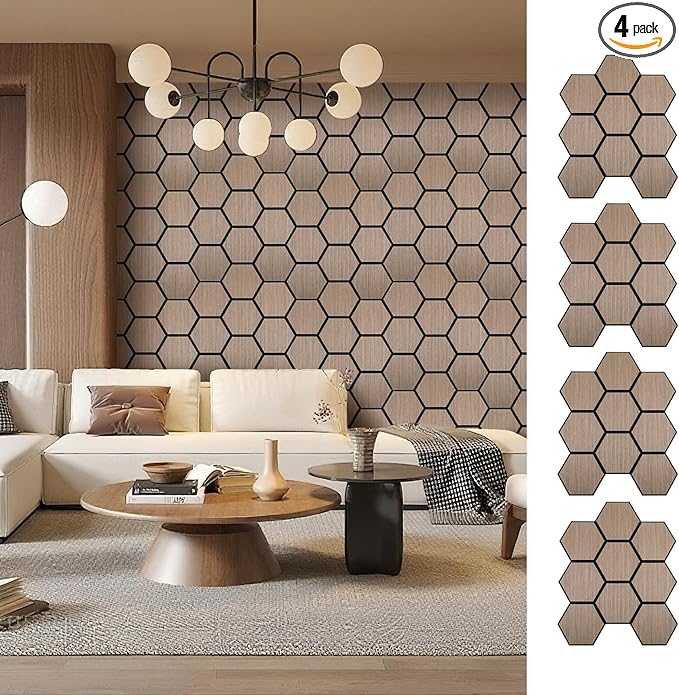 4 Packs Acoustic Wall Panels - Self-Adhesive 3D Wood Slat Wall Panel- Peel and Stick Sound Absorbing Panels for Noise Reducing - Feature Wall Decor for Home & Office