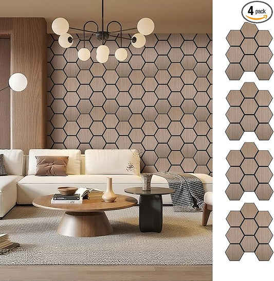 4 Packs Acoustic Wall Panels - Self-Adhesive 3D Wood Slat Wall Panel- Peel and Stick Sound Absorbing Panels for Noise Reducing - Feature Wall Decor for Home & Office