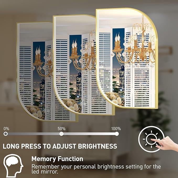 24X32 Inch LED Mirror for Bathroom with Lights,Gold Frame Lighted Irregular Asymmetrical Vanity Wall Mirror,Anti-Fog,Dimmable