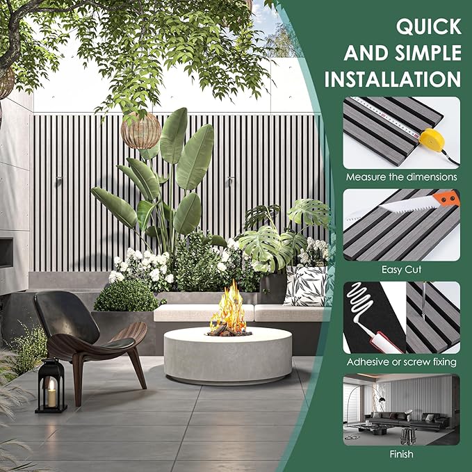 4-Piece Wood Slat Acoustic Panels for Stylish Interior Decor & Noise Reduction - 94.5" x 7.87" 3D Solid Wood Wall Panels for Ceiling and Wall, Covers 20.66 Sq Ft, Grey Oak