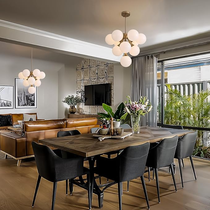 Mid Century Modern Chandelier,Gold Globe Sputnik Chandeliers,10 Lights Pendant Lighting Fixture, for Dining Living Room, Kitchen Island