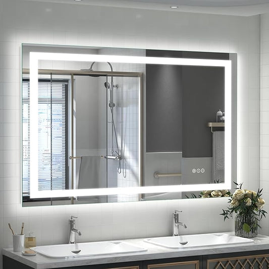 48x30 LED Lighted Bathroom Mirror, Vanity Mirror with Lights for Wall, Dimmable, Defogger, Shatter-Proof, 3 Colors, ETL Listed (Frontlit+ Backlit)