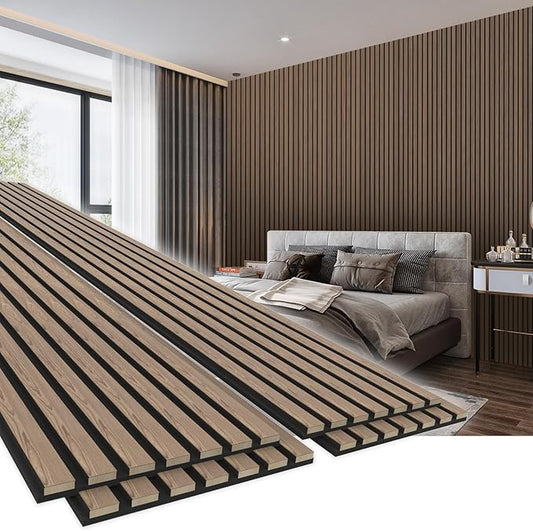 4 Pack 94.5" × 11" Wood Panels for Wall, Acoustic Soundproof Wall Slat Panels, 3D Wall Panels for Home Office Decoration, Natural Walnut