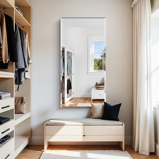 KOCUUY Beveled Mirror, 24x48 Inch Frameless Bathroom Mirror for Over Sink, Upgraded Shatterproof Beveled Unframed Design Mirror for Bathroom, Bedroom, Hang Horizontal/Vertical